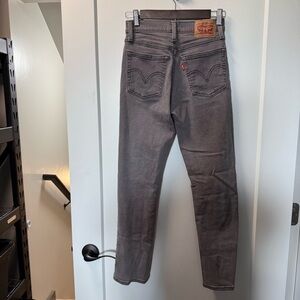 Levi's Wedgie Straight Fit Jean Well Worn Black Grey Wash High Rise Button Fly‎